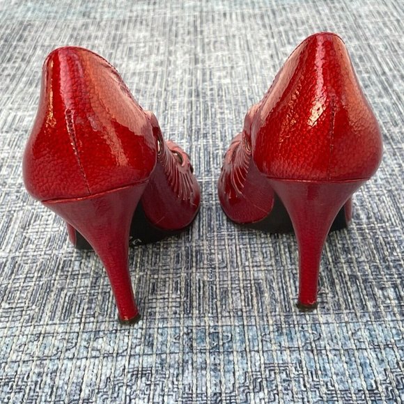 Jessica Simpson Women Heel Red Leather Upper Shoes Open Toe Pump Size 37 6.5US - Picture 7 of 11